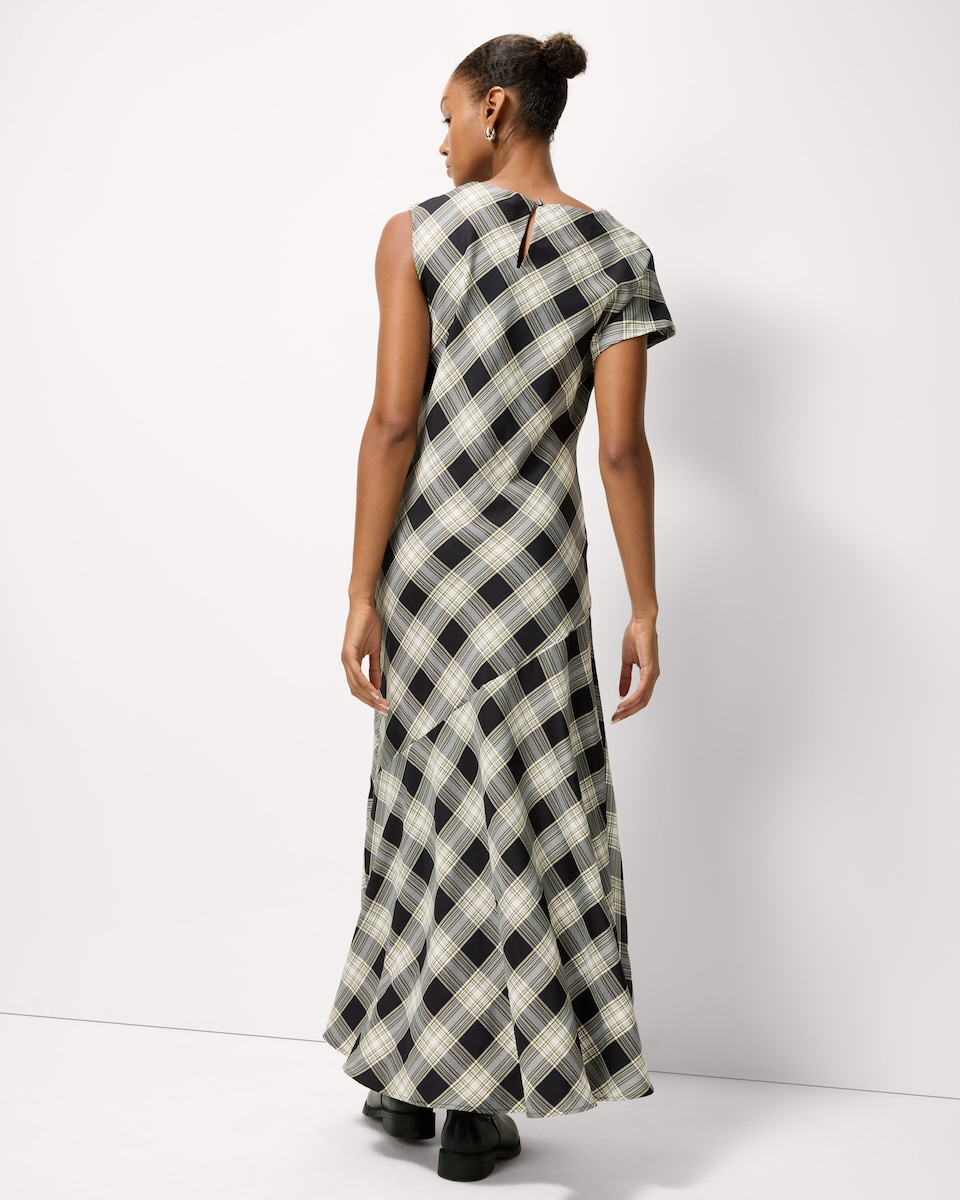 image 1 of F&F Check Twist Asymmetric Midi Dress in Multi Black White