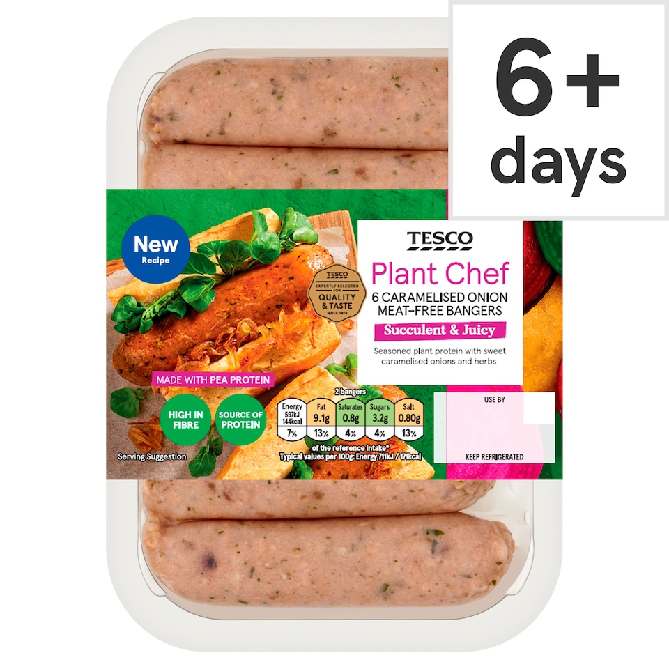 Tesco Plant Chef 6 Caramelised Onion Meat-Free Bangers 300g