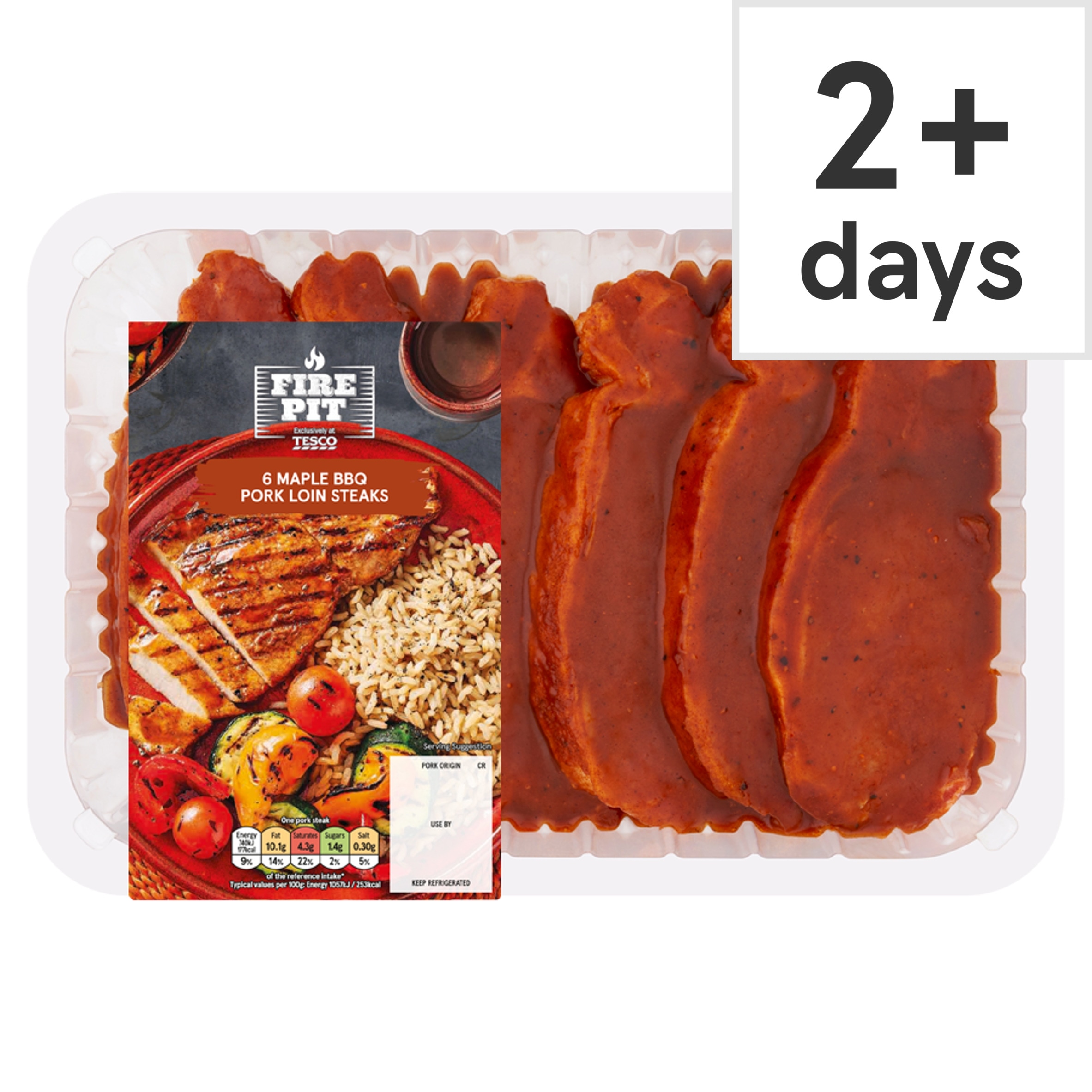 Tesco Fire Pit 6 Bbq Maple Pork Loin Steaks 600G