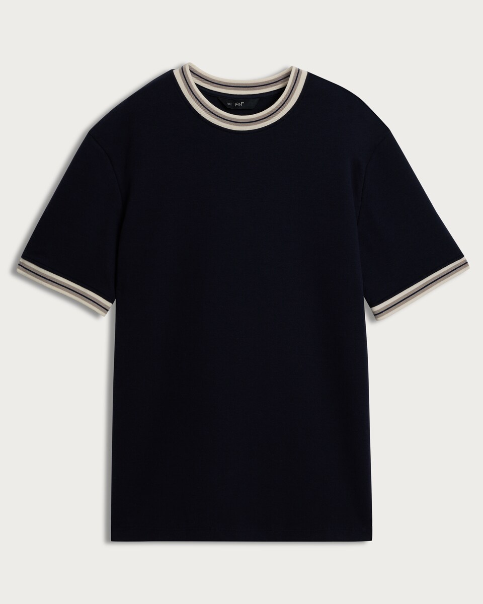 F&F Cotton Rich Striped Trim T-Shirt in Navy