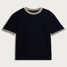 F&F Cotton Rich Striped Trim T-Shirt in Navy