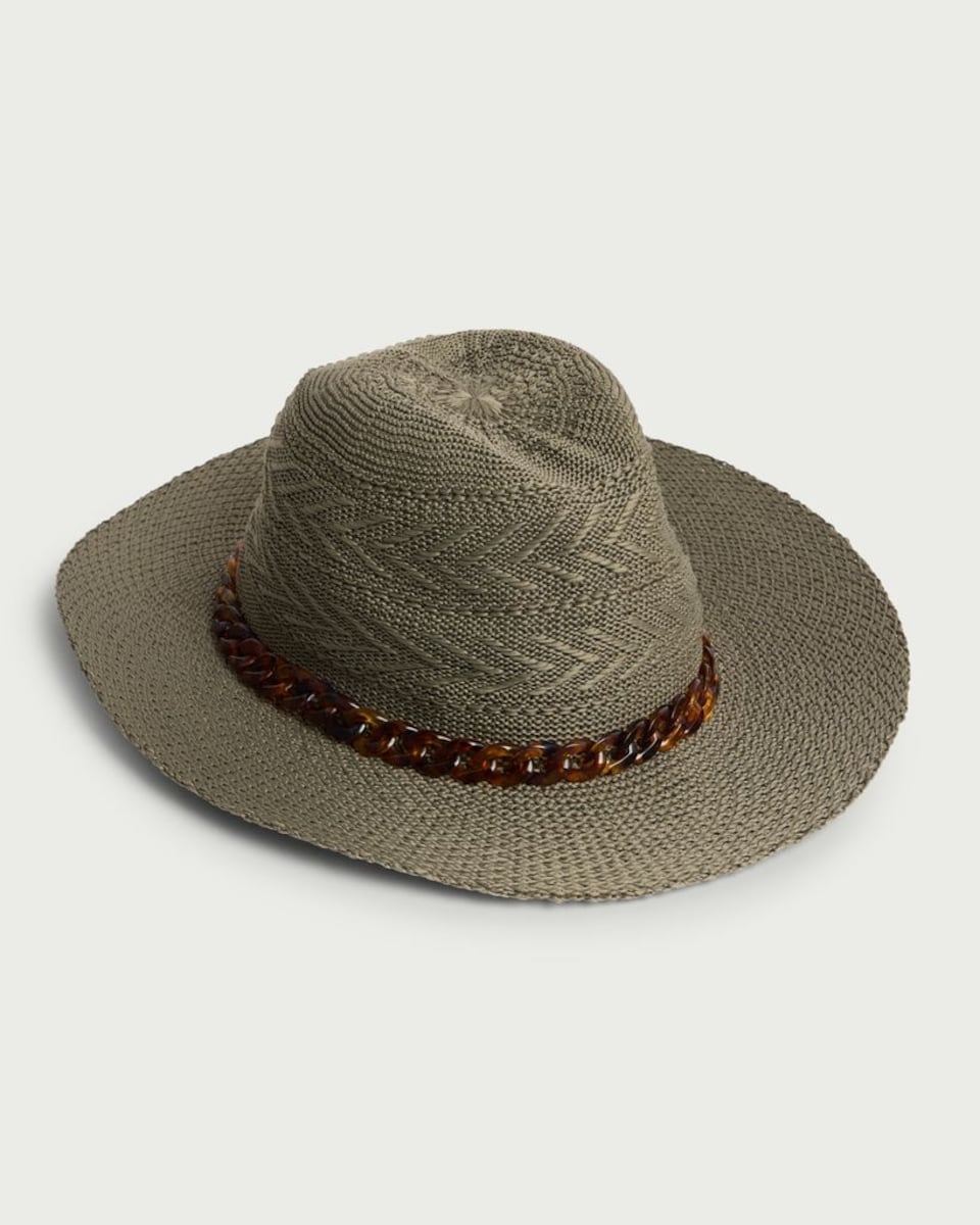 F&F Woven Chain Detail Straw Hat in Khaki