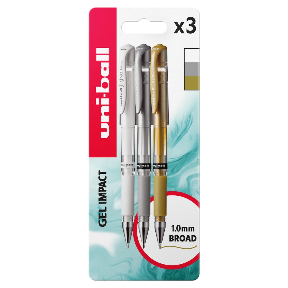 Uniball Impact Metallics White Gold Silver 3 Pack