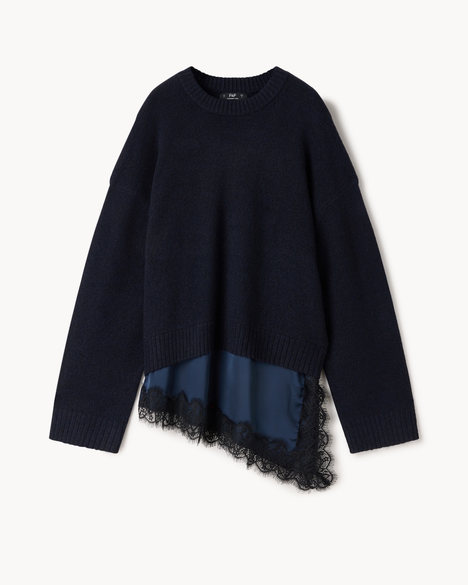 image 1 of F&F 2-In-1 Lace Detail Jumper in Navy