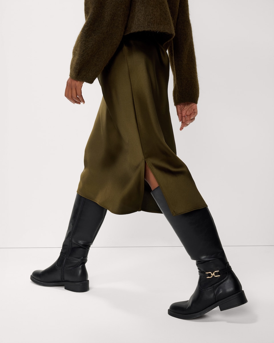 image 1 of F&F Satin Midi Skirt in Olive