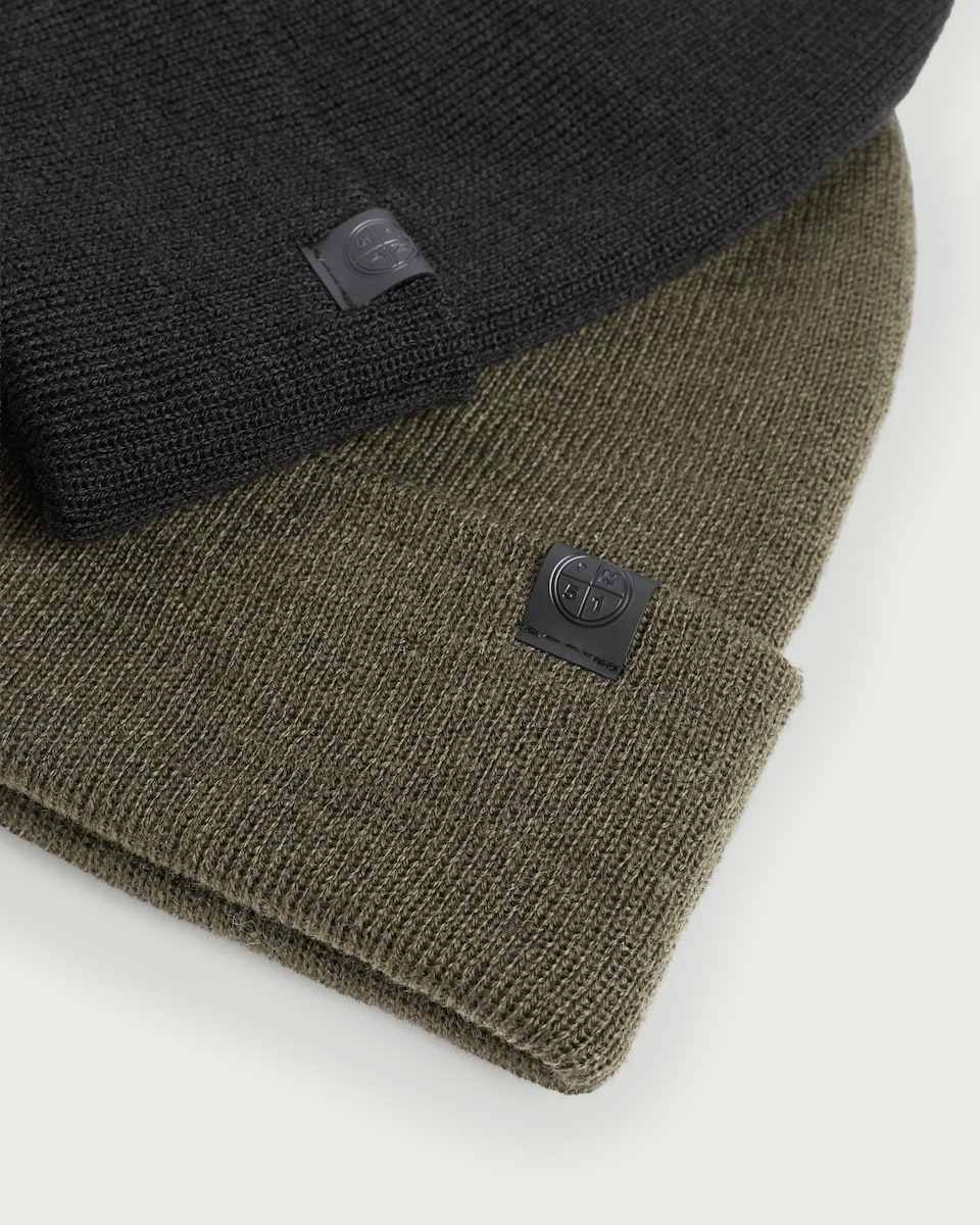 image 1 of F&F 2-Pack Plain Knitted Beanie Hats in Multi