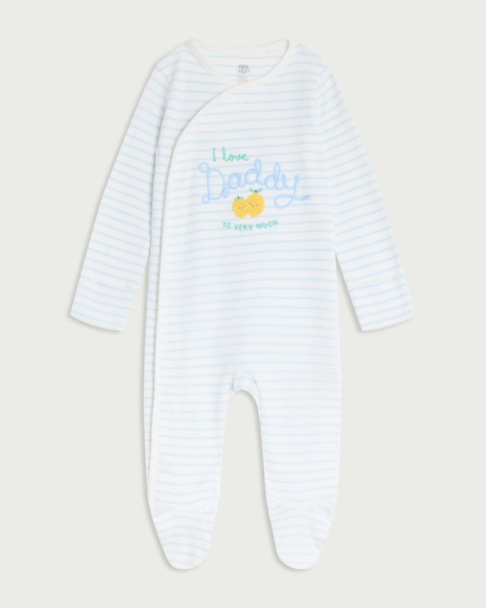 image 1 of F&F Baby Pure Cotton I Love Daddy Long Sleeved Sleepsuit in White