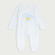 F&F Baby Pure Cotton I Love Daddy Long Sleeved Sleepsuit in White