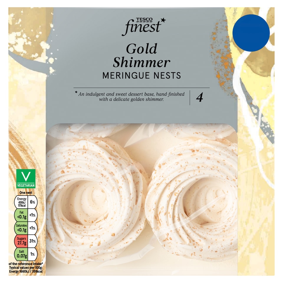  Tesco Finest 4 Gold Shimmer Meringue Nests Hand Finished