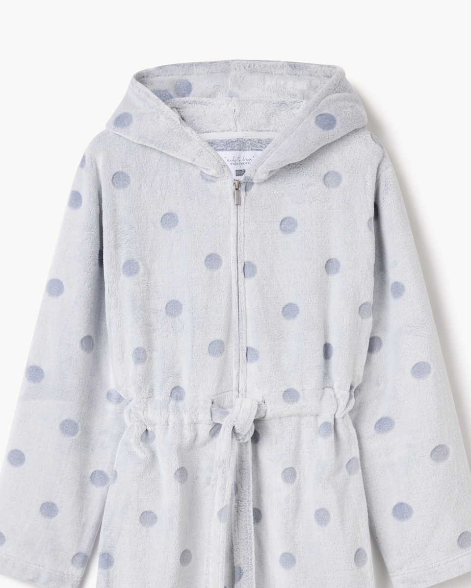 image 1 of F&F Fleece Polka Dot Zipped Dressing Gown in Blue