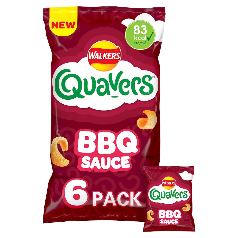 image 1 of Walkers Quavers BBQ Sauce Multipack Crisps 6x16g