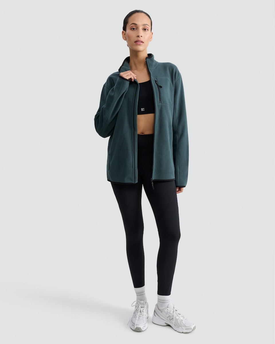 image 1 of F&F Fleece Zip Up Pocket Detail Jacket in Green