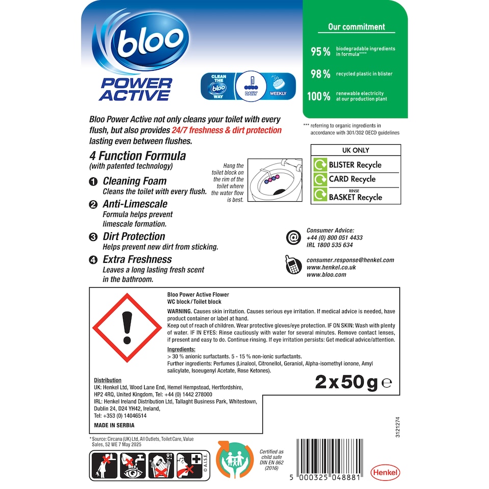 image 1 of Bloo Power Active Flower Rim Blocks 2 x 50g