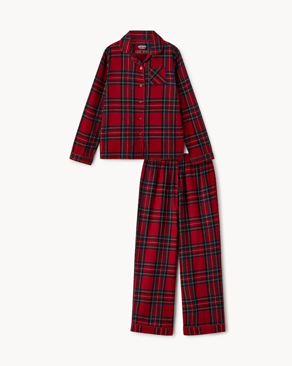 image 1 of Christmas Unisex Cotton Rich Checked Revere Matching Family Pyjama Set in Red