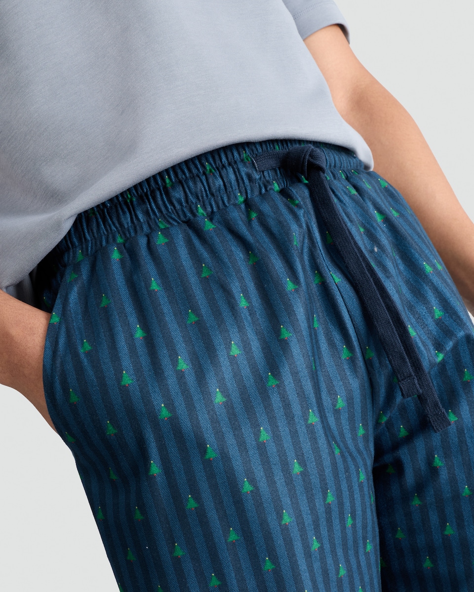 image 1 of F&F Stripe Tree Print Fleece Drawstring Pyjama Bottoms in Multi
