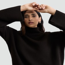 F&F Premium Ribbed High Neck Jumper With Cashmere in Brown