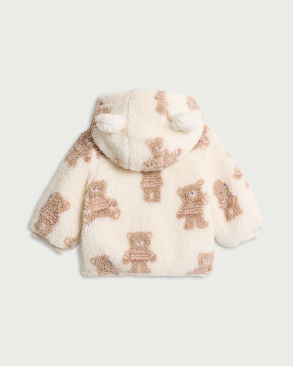 image 1 of F&F Baby Fleece Teddy Bear Hooded Jacket in White