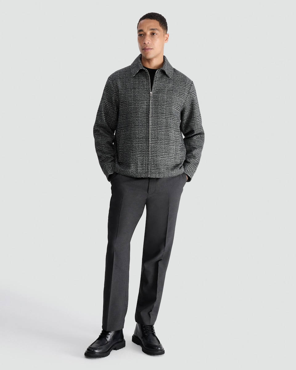 image 1 of F&F Check Print Zip Up Jacket with Wool in Grey