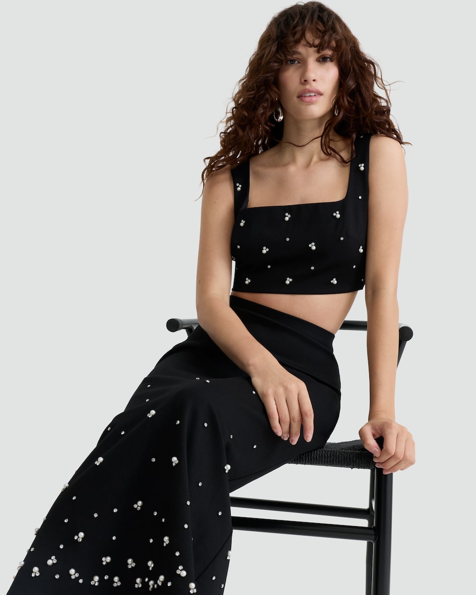 image 1 of The F&F Edit Diamanté Embellished Square Neck Co-ord Cami in Black