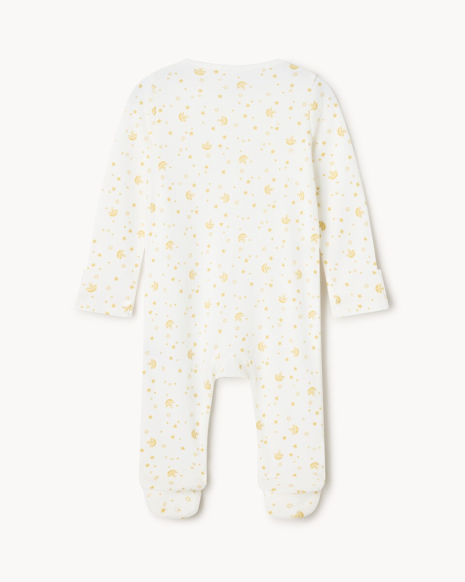 image 1 of F&F Baby Pure Cotton Printed Diwali Sleepsuit in White