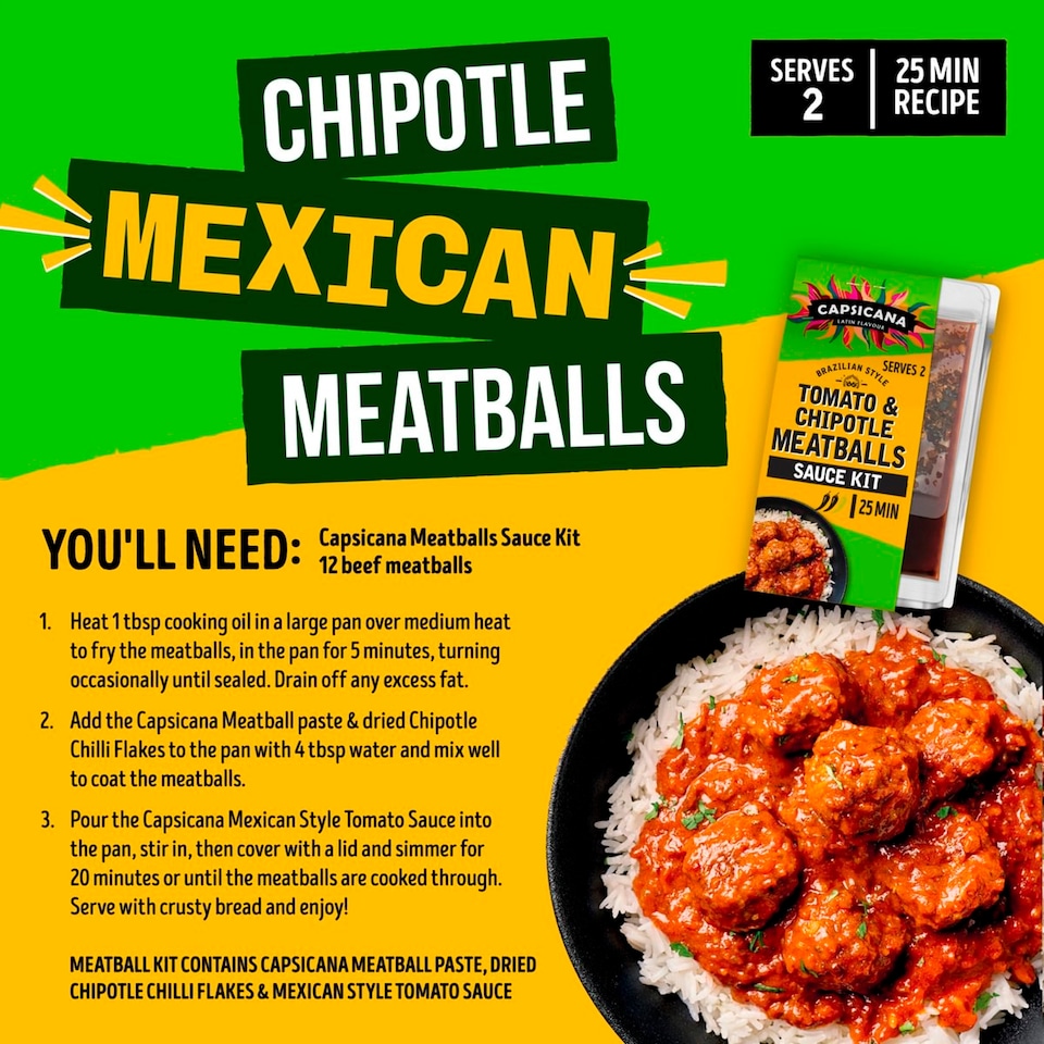 image 1 of Capsicana Mexican Tomato & Chipotle Meatballs Cooking Sauce Kit 273g
