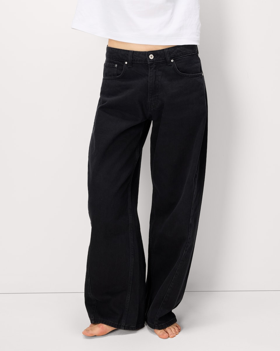 image 1 of F&F Pure Cotton Barrel Jeans in Black