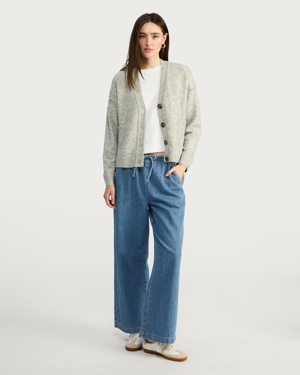 image 1 of F&F Wide Leg Tie Waist Jeans in Blue