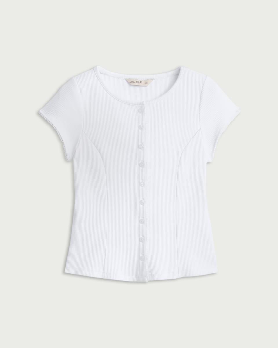image 1 of F&F Cotton Rich Ribbed Top in Cream