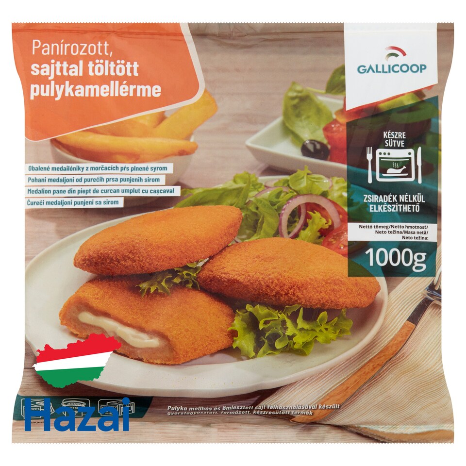 Gallicoop gyorsfagyasztott panírozott, sajttal töltött pulykamellérme 1000 g  1. kép
