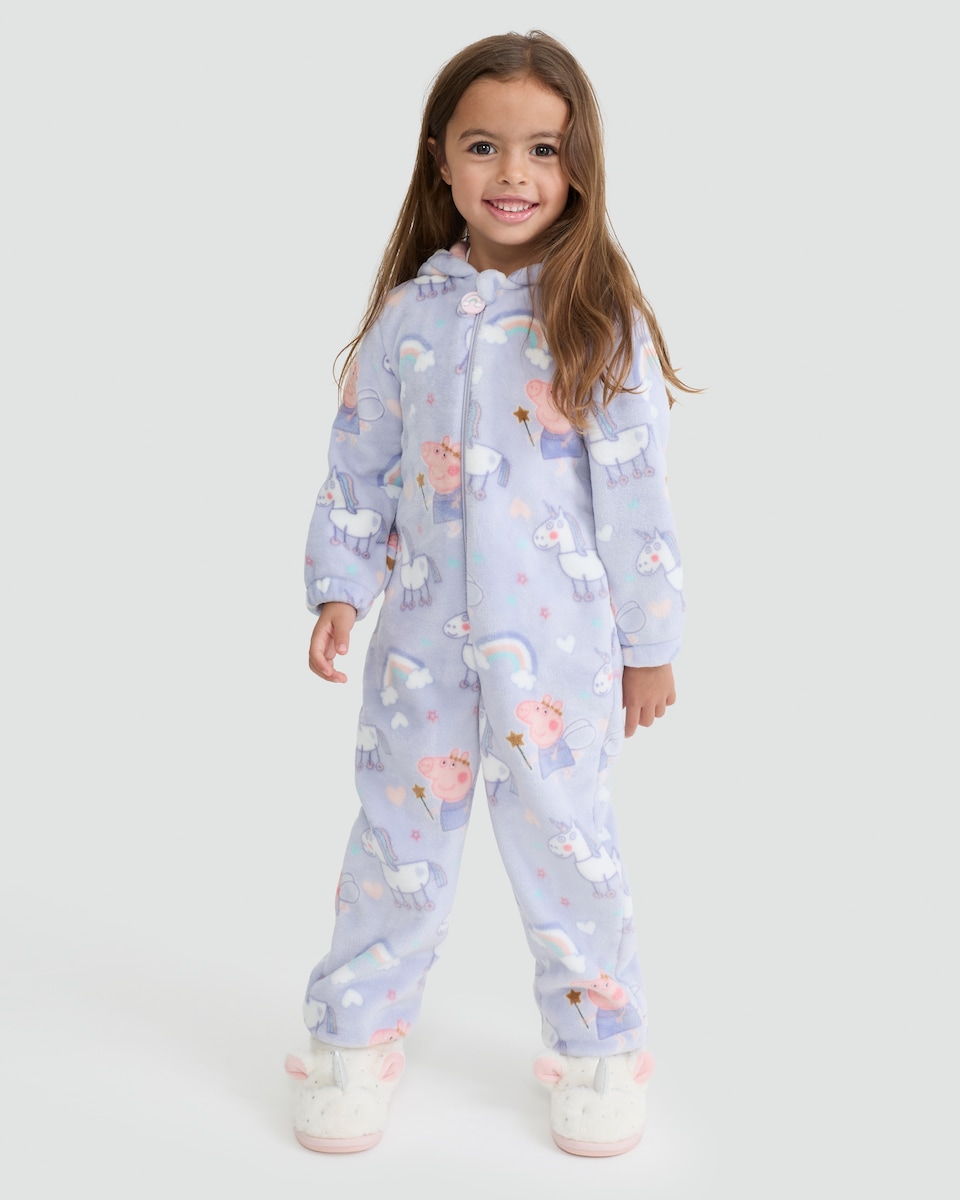 image 1 of Peppa Pig Unicorn Print Fleece Onesie in Lilac