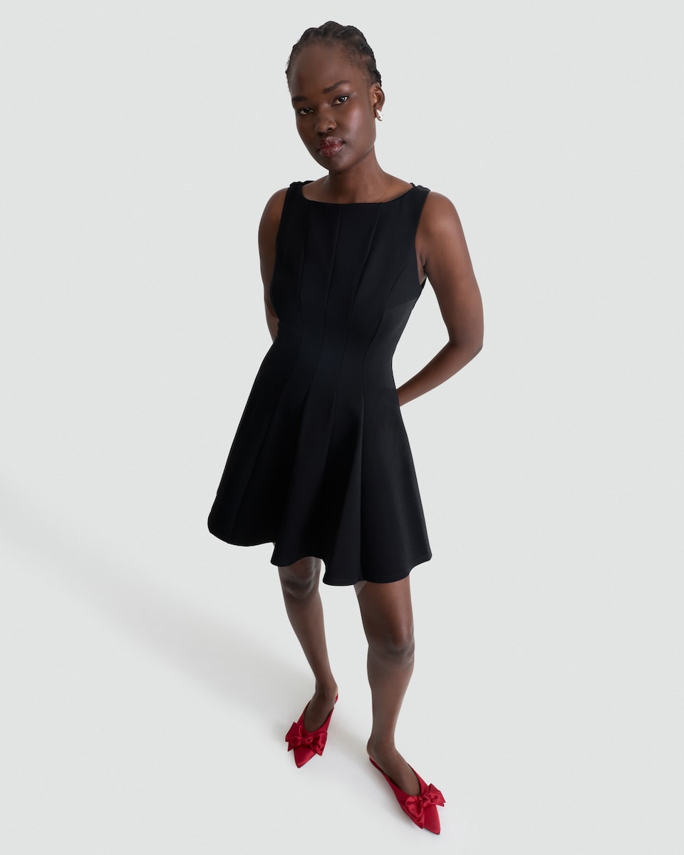 image 1 of F&F Ponte Sleeveless Pleated Dress in Black
