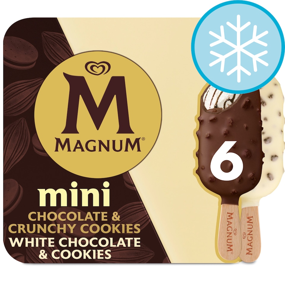 image 1 of MAGNUM MINI CHOCOLATE WHITE CHOCOLATE COOKIE ICE CREAM STICKS 6X55ML