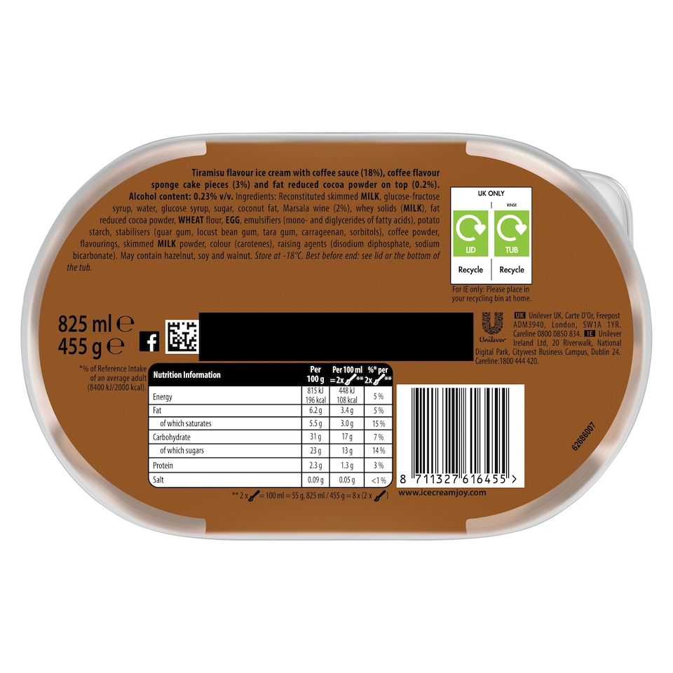 image 1 of Carte D'or Deluxe Tiramisu Ice Cream Tub 825ml