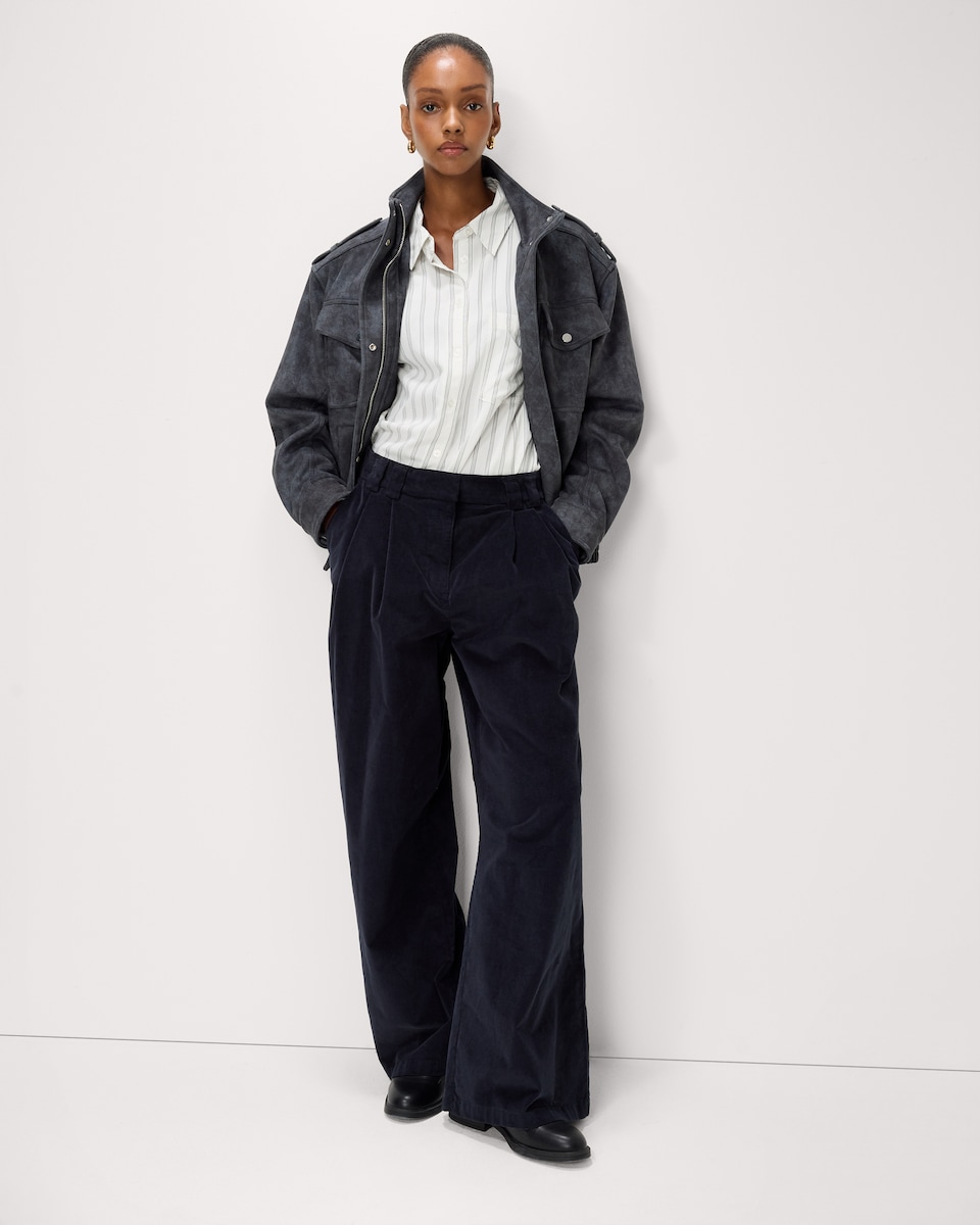 image 1 of F&F Pleated Corduroy Wide Leg Trousers in Navy