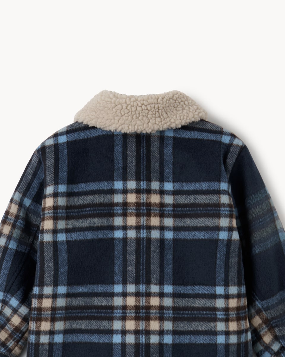 image 1 of F&F Boys Checked Borg Jacket in Navy