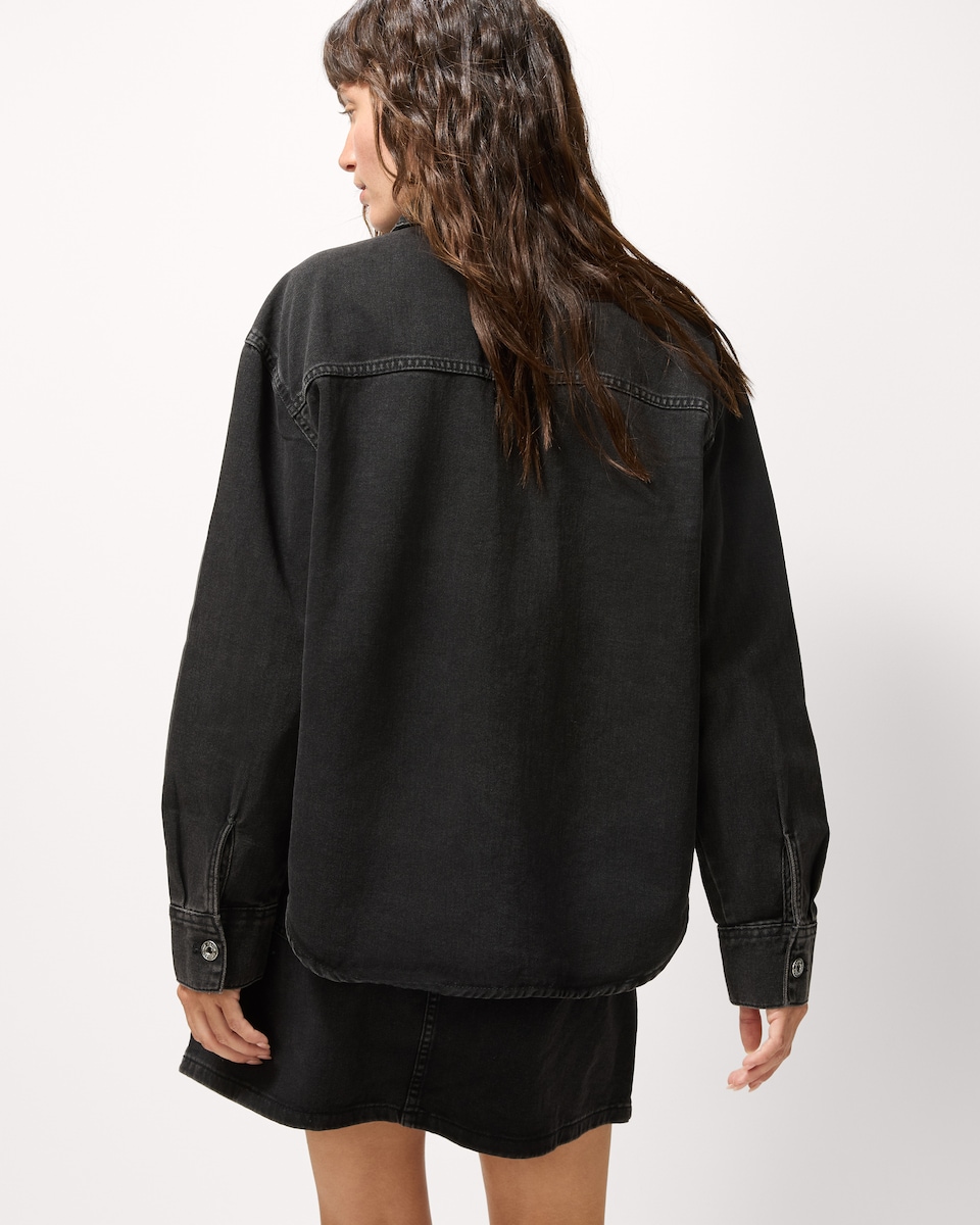 image 1 of F&F Pure Cotton Denim Shirt in Black