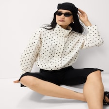 F&F Pure Cotton Polka Dot Funnel Neck Track Jacket in Cream