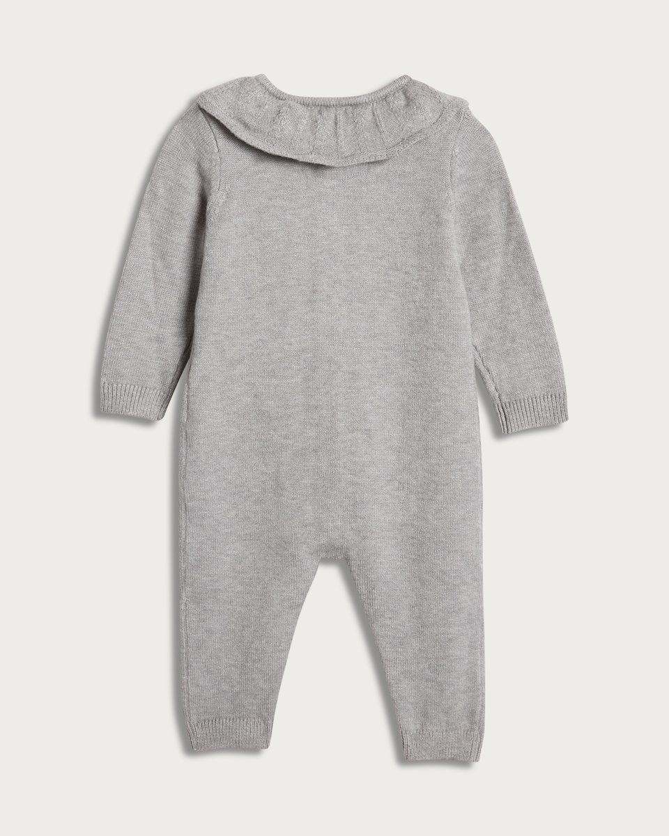 image 1 of  F&F x Samantha Faiers Knitted Ruffle Collar Romper in Grey