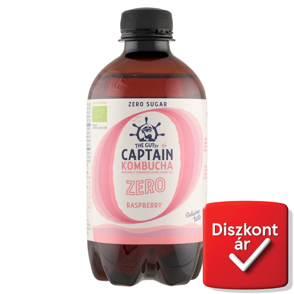 The Gutsy Captain Kombucha ZERO málnás bio fermentált zöld tea ital élőflórával 400 ml