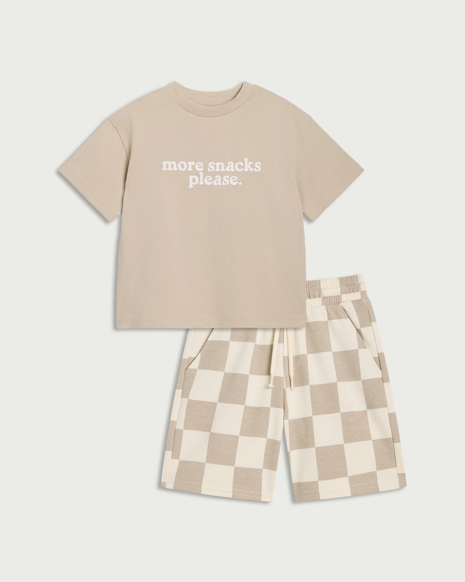 image 1 of F&F Boys 2-Piece Pure Cotton T-Shirt and Shorts Set in Cream