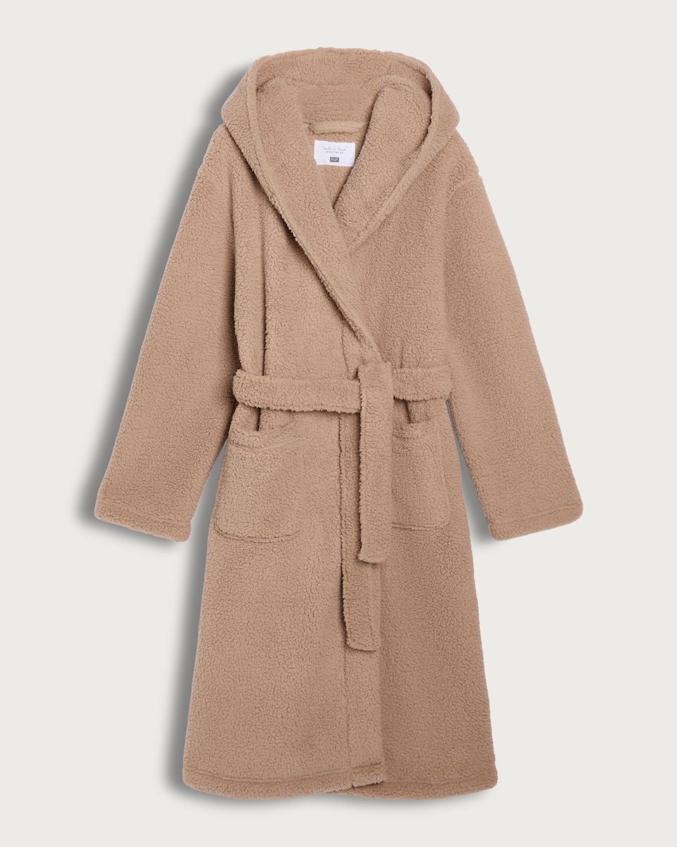 F&F Fleece Textured Hooded Bear Ear Dressing Gown in Brown