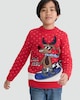 image 1 of F&F Boys Knitted Xmas Vibes Slogan Jumper in Red