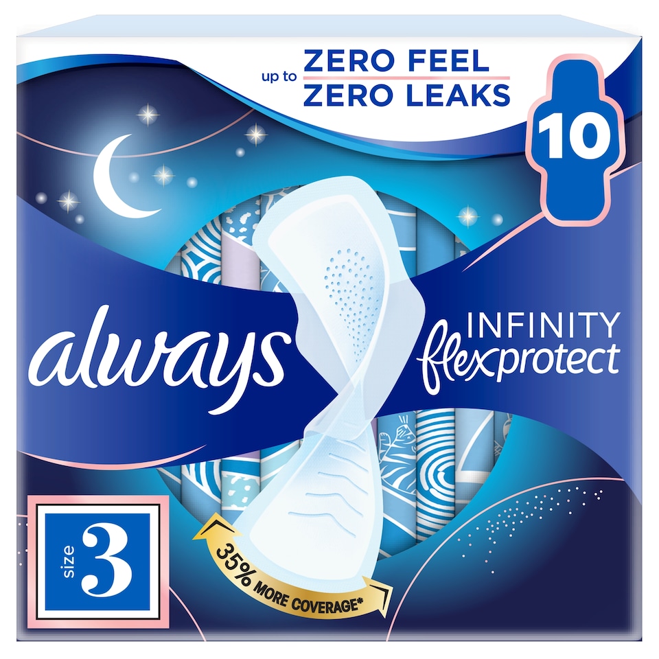 image 1 of Always FlexProtect Sanitary Towels Night (Size 3) with Wings 10 Pads, Unscented