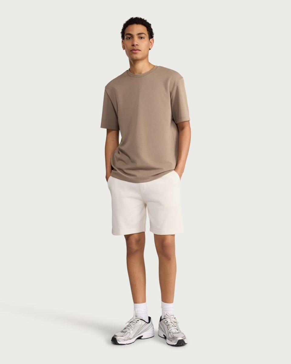 image 1 of F&F Pure Cotton Ribbed Drawstring Shorts in Cream