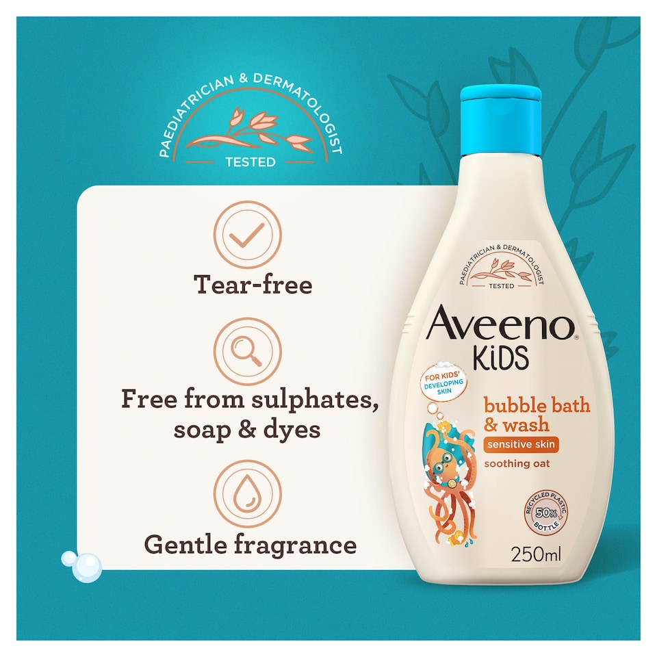 image 1 of Aveeno Kids Bubble Bath and Wash with Soothing Oat Extract 250ml
