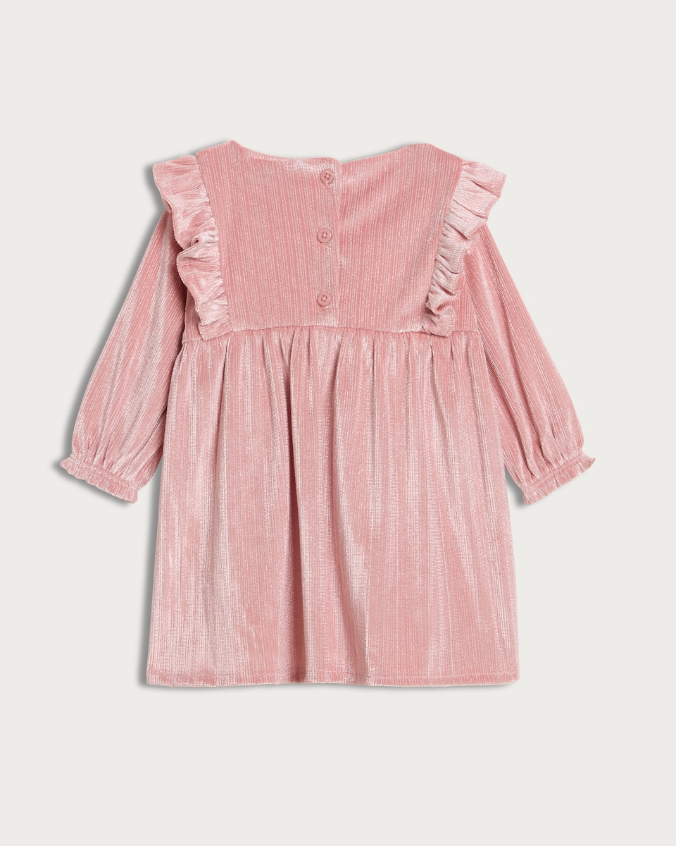image 1 of F&F Baby Ruffle Detail Long Sleeved Dress in Pink