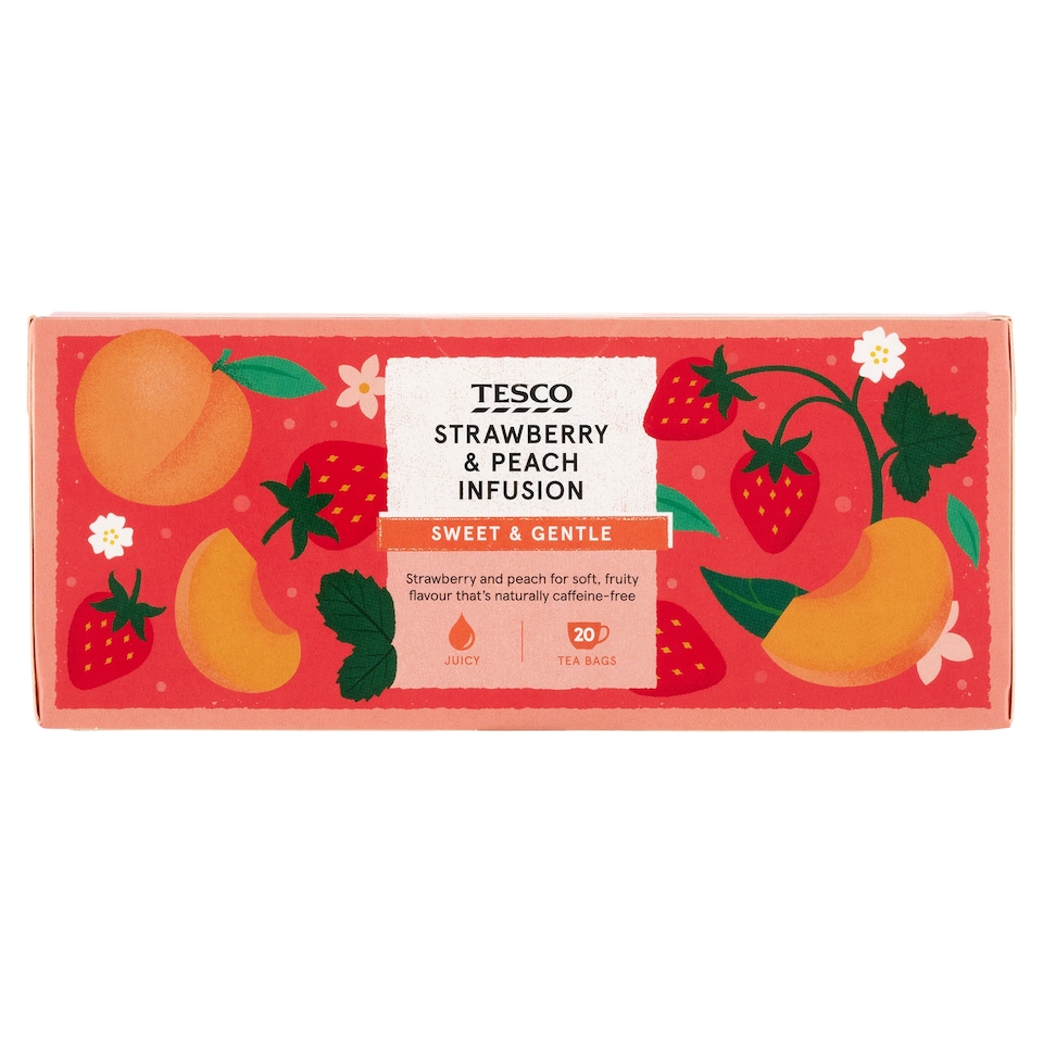 Tesco Ovocný čaj s jahodami a ibištekom s príchuťou broskýň 20 x 2 g (40 g)