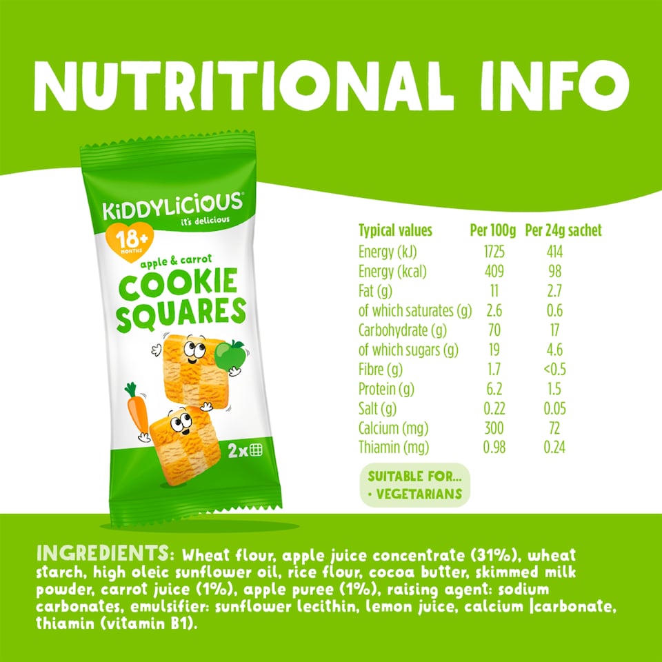 image 1 of Kiddylicious Apple & Carrot Cookie Squares 6x24g