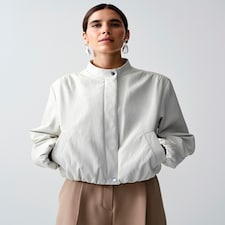 F&F Faux Leather Bubble Hem Jacket in Cream
