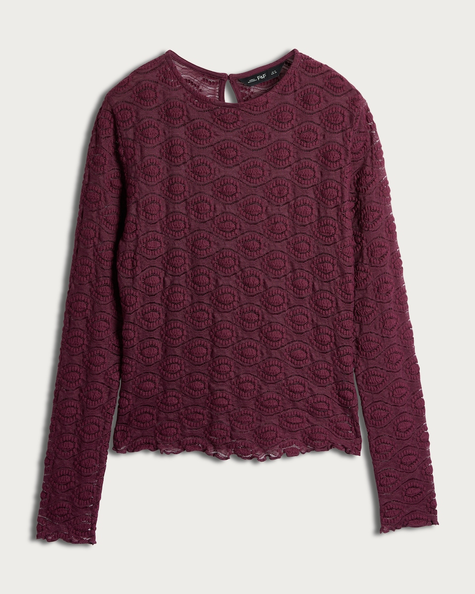 image 1 of F&F Lace Textured Long Sleeved Top in Purple